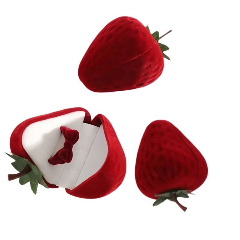 Velvet Jewelry Box - Cute Strawberry Ring Box Strawberry Shaped