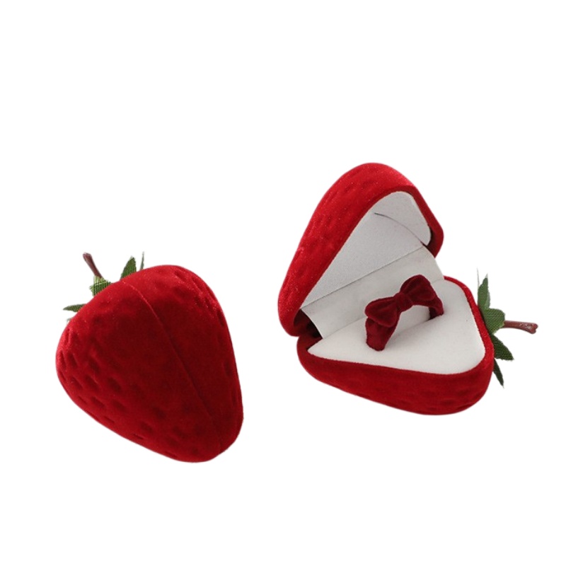 Cute Strawberry Ring Box Straw - Velvet Jewelry Box 评论和价格
