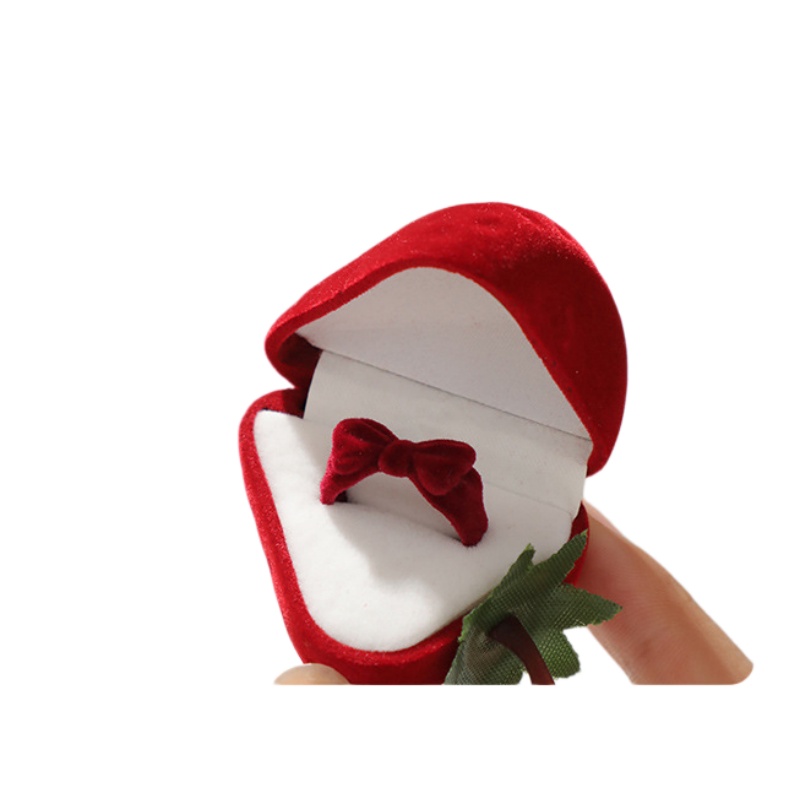 Cute Strawberry Ring Box Straw - Velvet Jewelry Box 评论和价格