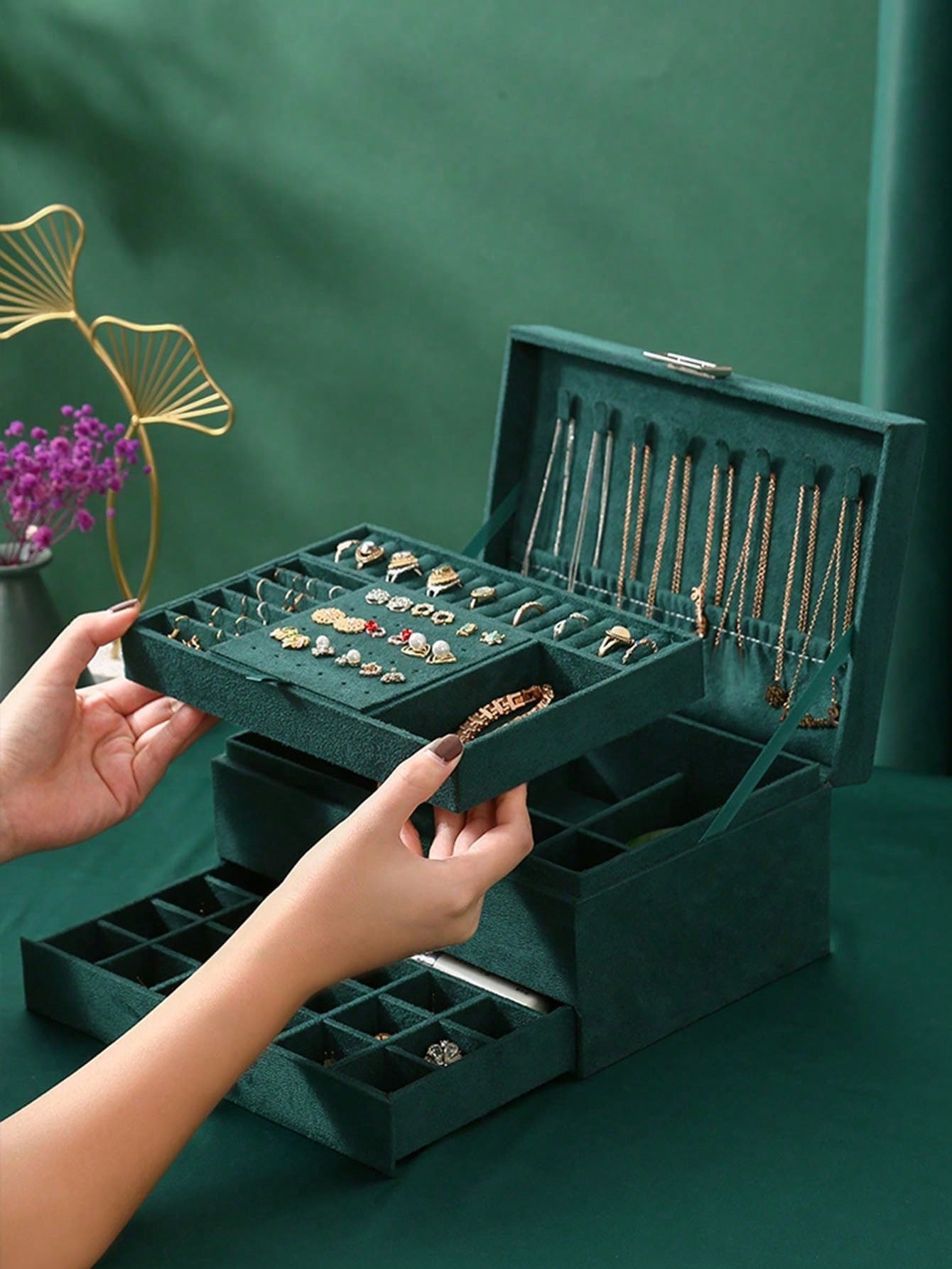 3 Layer Velvet Jewelry Box wit - Velvet Jewelry Box 评论和价格