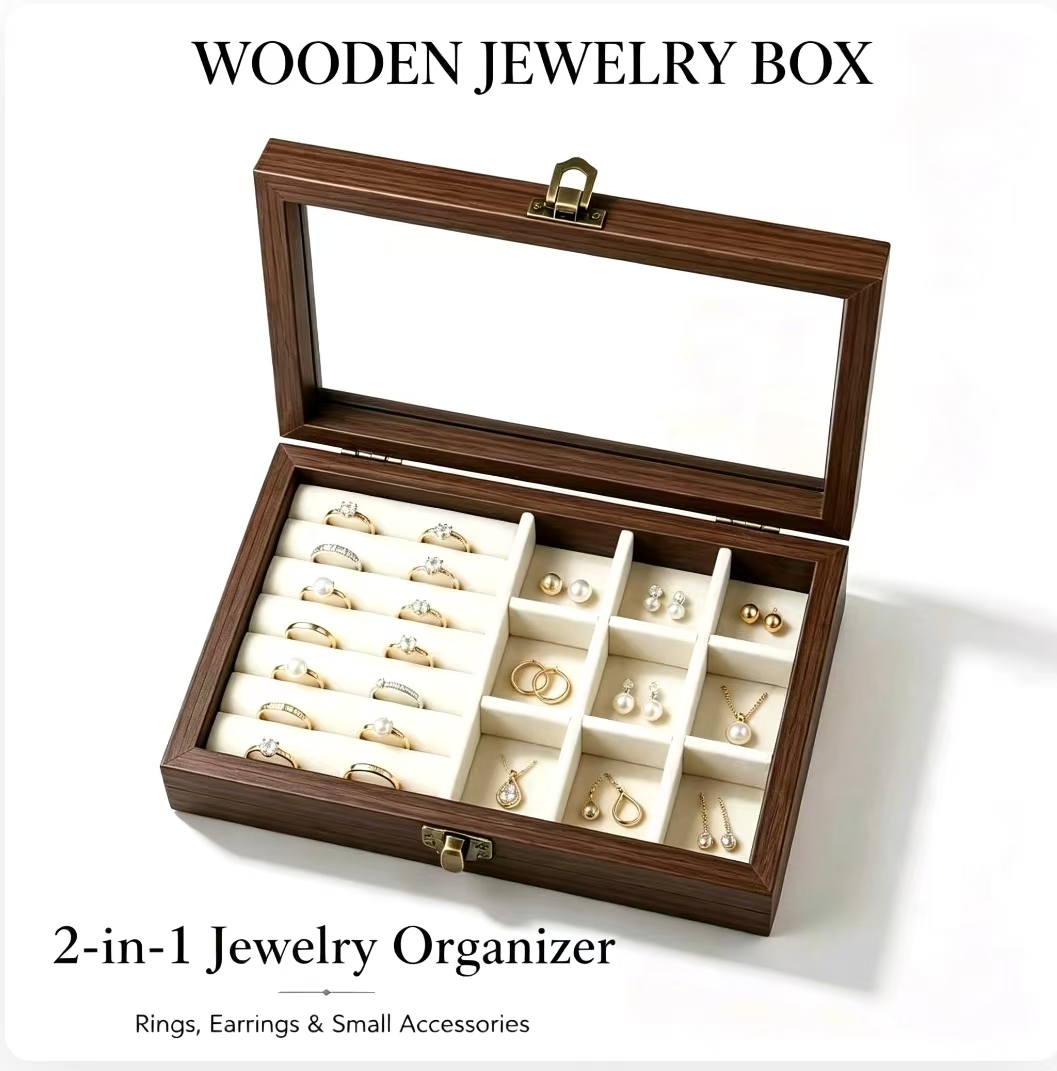 Bedroom Desktop Walnut Pattern - Velvet Jewelry Box 评论和价格