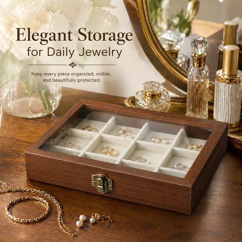Bedroom Desktop Walnut Pattern - Velvet Jewelry Box 评论和价格